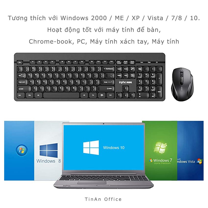 Combo Bàn Phím Và Chuột Không Dây Inphic V790 Cho Máy Tính Để Bàn PC Máy Tính, Laptop, Windows