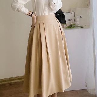 Chân váy dáng midi xòe dài ly đúp chất liệu công sở mềm rủ 118