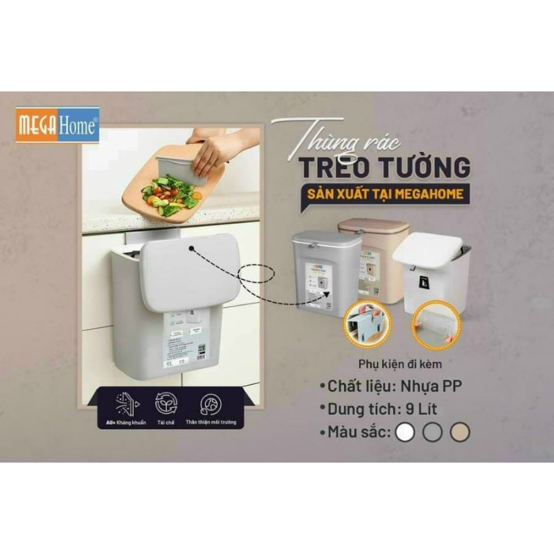 Thùng rác treo tường Megahome nắp lật 2 chiều tiện lợi