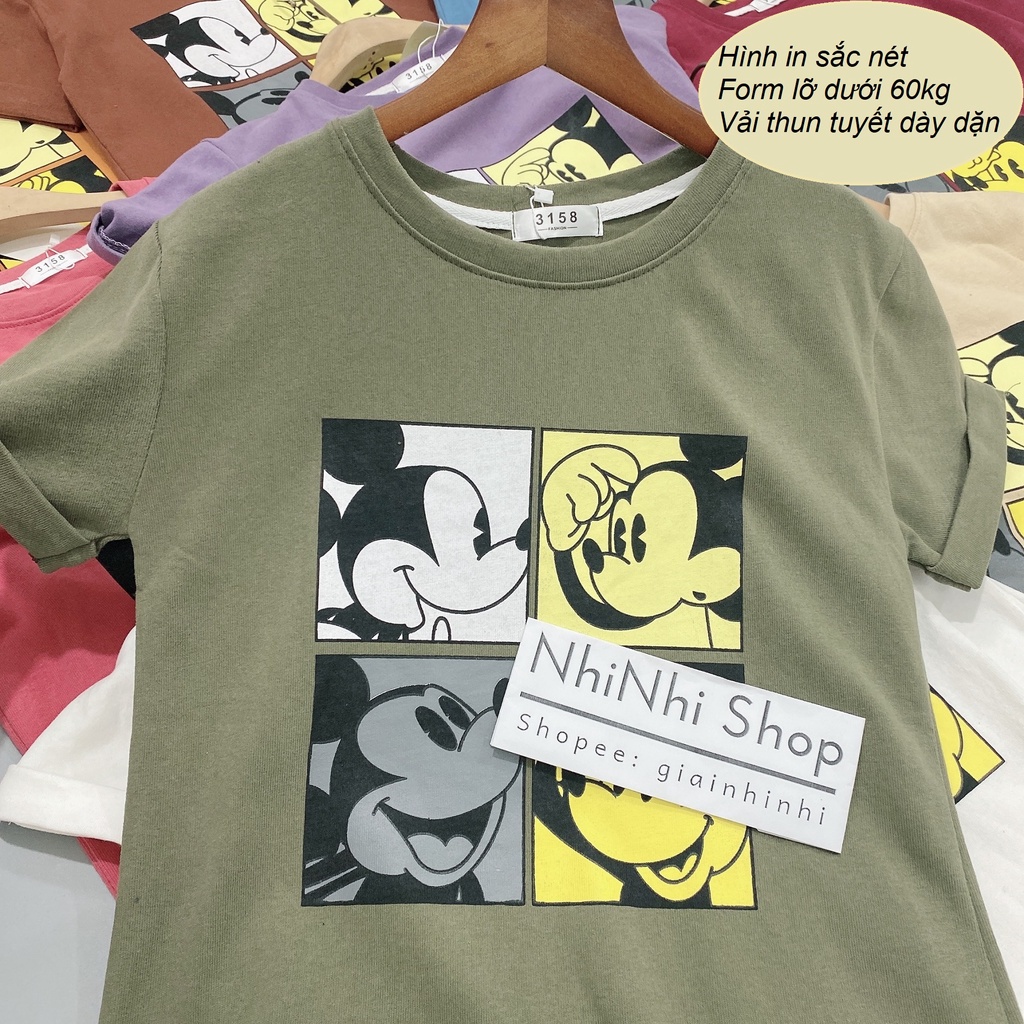 Áo thun in hình MICKEY dáng rộng, Áo phông 3158 chất dày dặn AS3157 - NhiNhi Shop