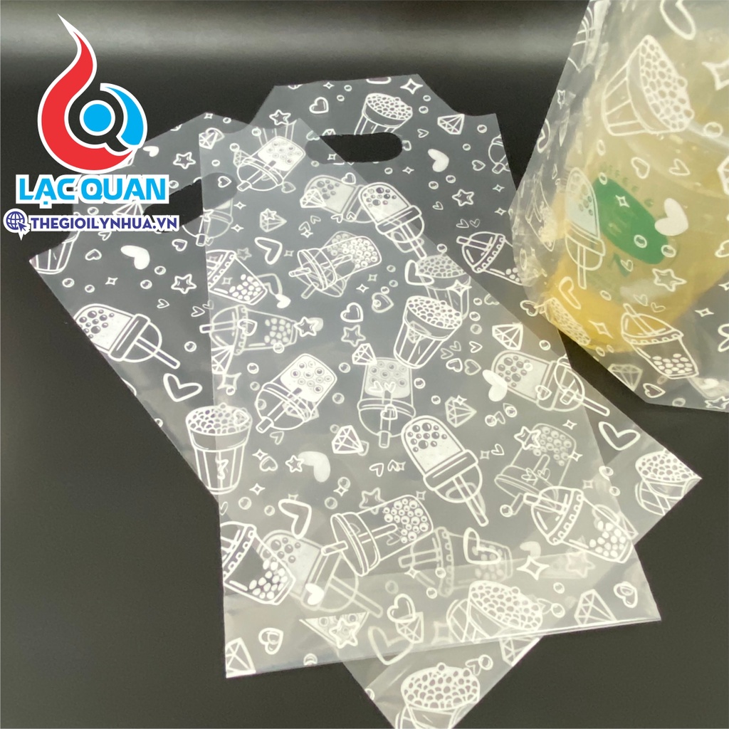 1Kg Túi đựng 1 ly, túi đơn đựng trà sữa, bịch đựng cốc cafe mang đi, bọc đựng cốc cao cấp in sẵn họa tiết