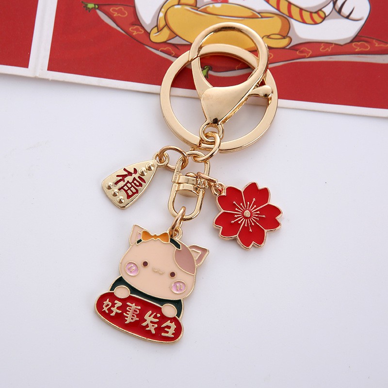 Móc khóa hợp kim hình mèo dễ thương phong cách Trung Hoa