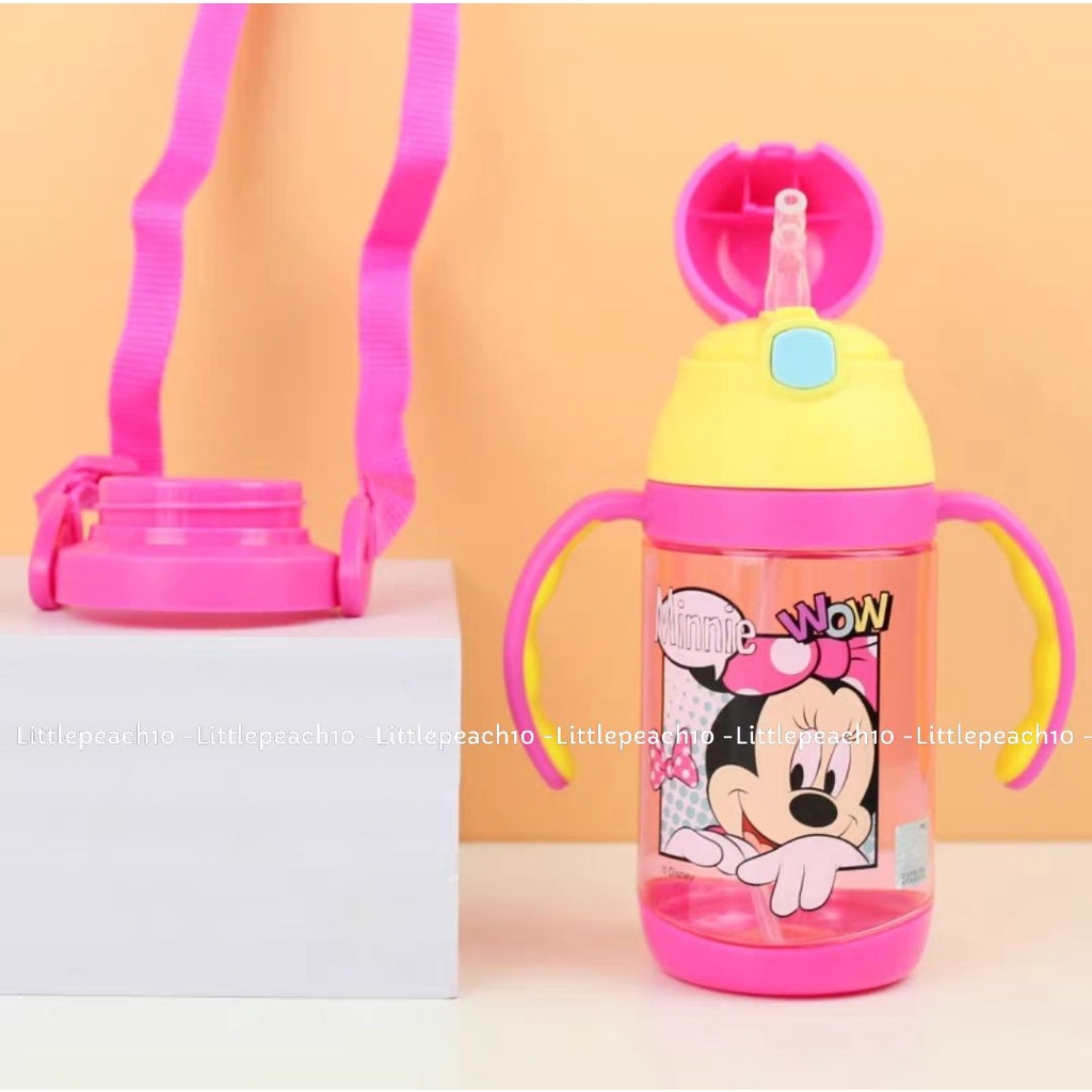 Bình nước Disney 2IN1 có ống hút, 2 tay cầm và đeo chéo hình Minnie Car Mcqueen 350ml cho bé GX5852