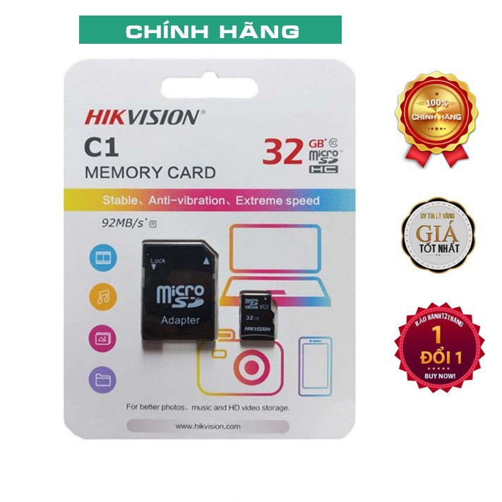 Thẻ nhớ HIKVISION Class 10 SDHC 32GB Chính hãng - Tặng kèm adapter đọc thẻ nhớ cho laptop