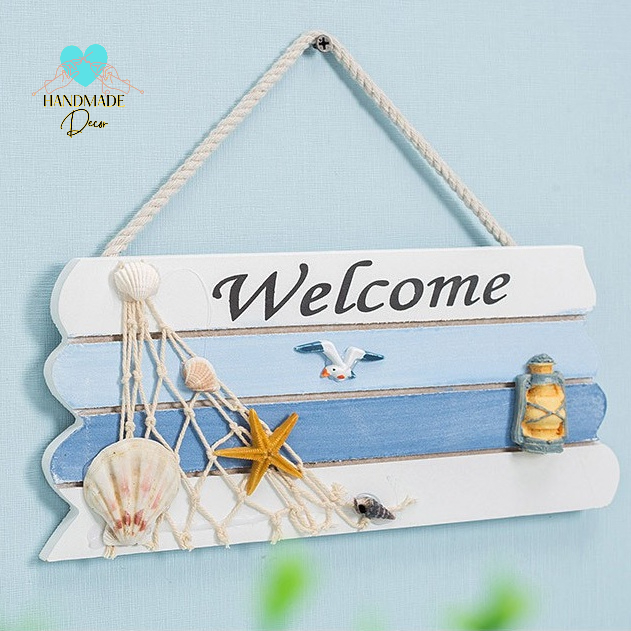 Bảng gỗ trag trí decor, bảng gỗ Welcome phong cách biển