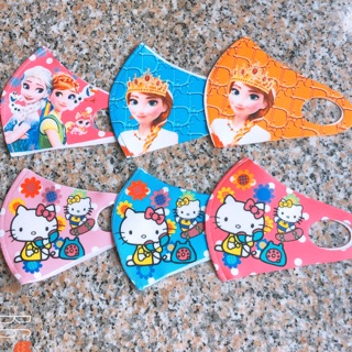 Set 5 khẩu trang trẻ em vải su in hình 3D