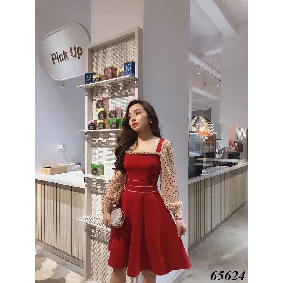ĐẦM XÒE DỰ TIỆC PHỐI TAY VOAN CHẤM BI SIÊU XINH