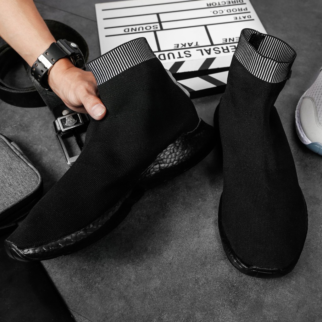 Giày Sneaker dệt cổ bo thun sọc