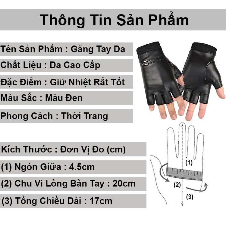 Găng tay da nam hở ngón lót nỉ giữ nhiệt cao cấp phong cách găng tay phượt thủ lái xe chống lạnh thời trang GT26