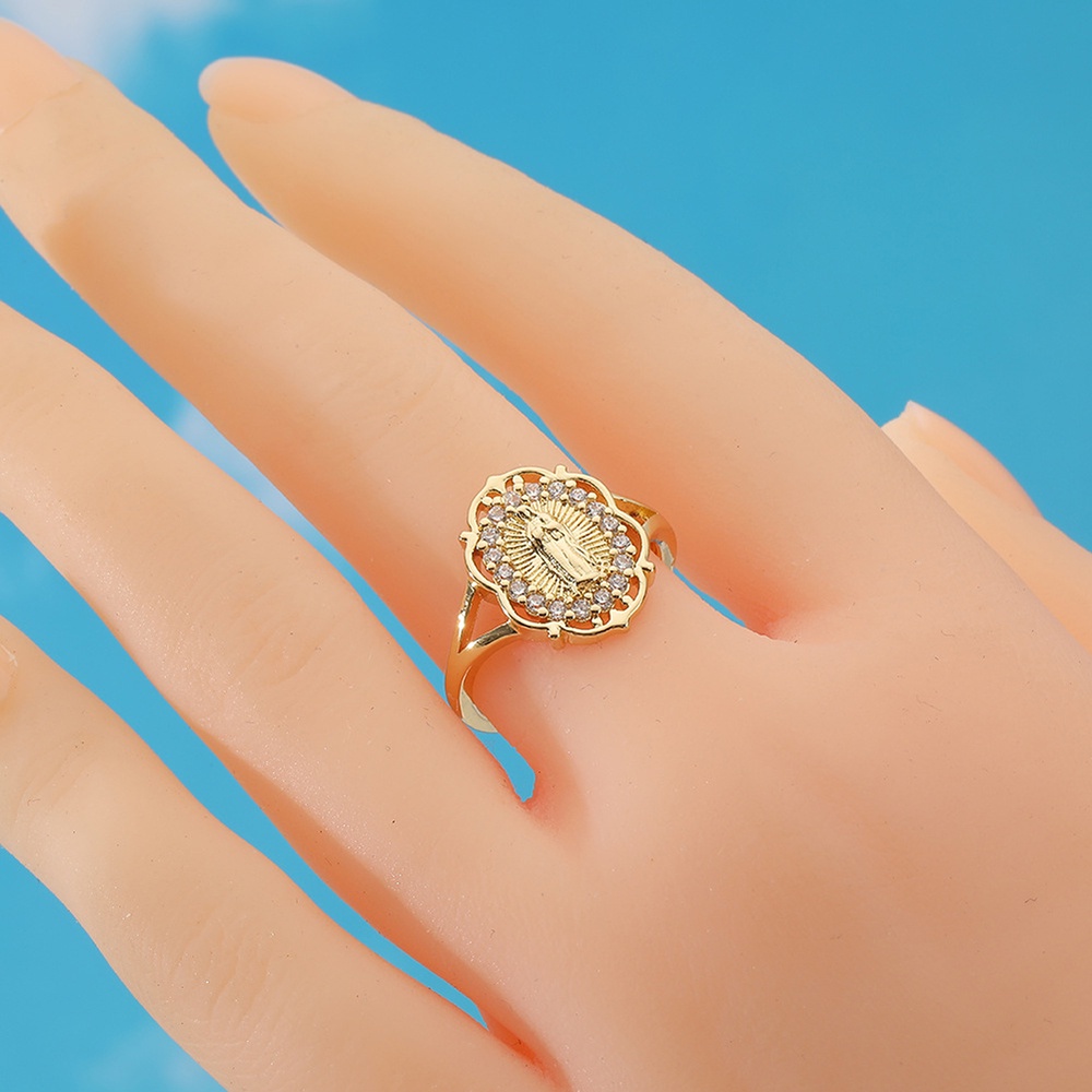 Nhẫn Hở Mạ Vàng 18K Đính Đá Zircon Virgin Mary Our Lady of Guadalupe