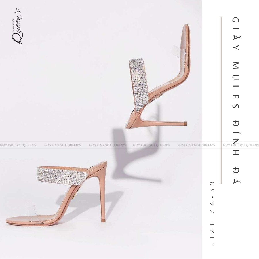 Dép Nữ Quai Ngang Đế Cao, Dép Cao Gót Mules Đính Đá 9-11cm Cao Cấp Chính Hãng , Guốc Cao Gót Mules Tôn Dáng Dễ Mang