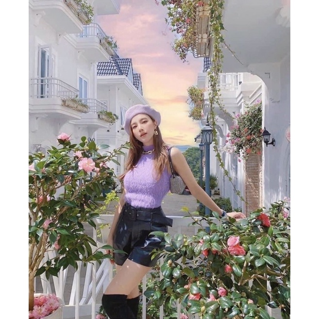 Áo sát nách vải lông mềm mại, màu tím ZARA