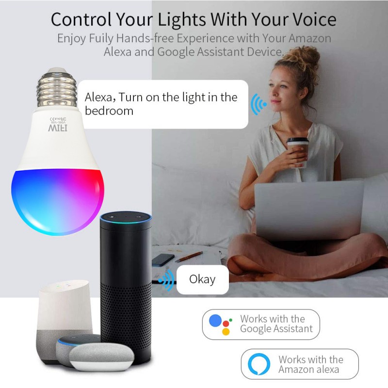 Ready Stock Smart Wifi Bulb Dimming Light Bulb 9W RGBCW Smart Light Bulb Voice Control Work With Alexa Google Home ECO