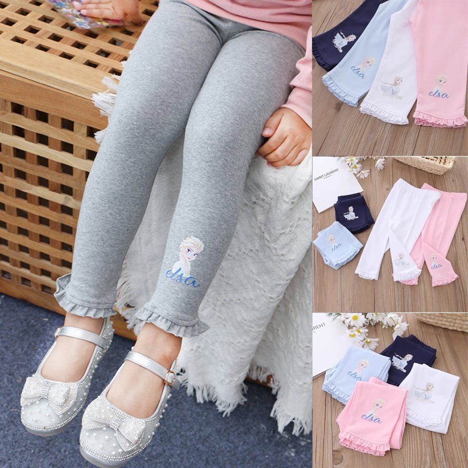 Quần legging ELSA cho bé gái bèo gấu co dãn 4 chiều size đại 6-45kg hình in ELSA