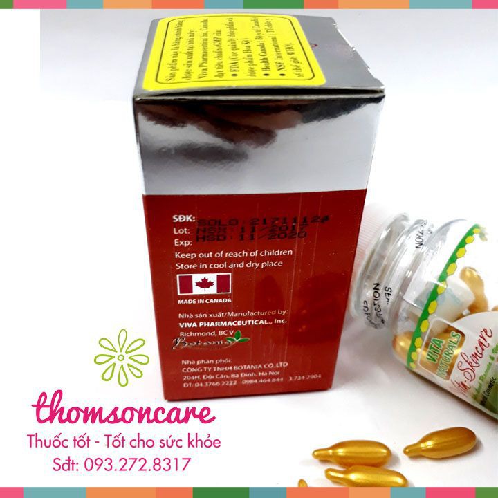 Viên bôi dưỡng da trắng hồng Vita Naturals - từ nhau thai cừu và vitamin E Chính hãng