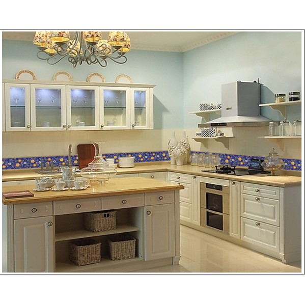 Decal trang trí viền tường Hoa Văn Xanh đậm