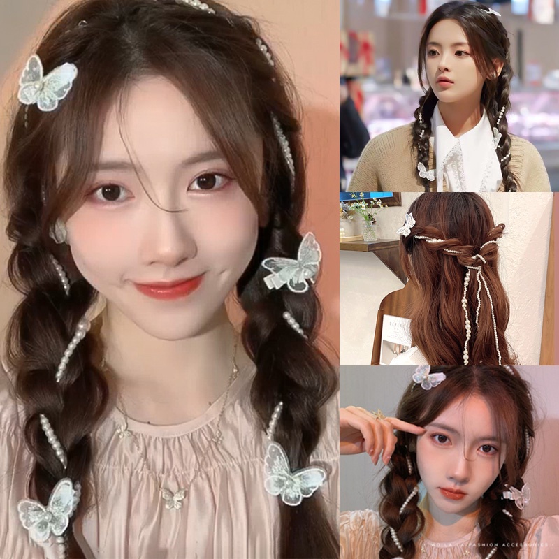 Mới Kẹp Tóc Hình Bướm Đính Ngọc Trai Nhân Tạo Thời Trang