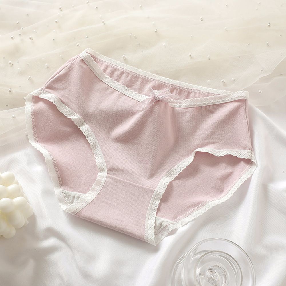 Quần lót ren co giãn thoáng khí in họa tiết caro đính nơ phong cách Hàn Quốc cho nữ