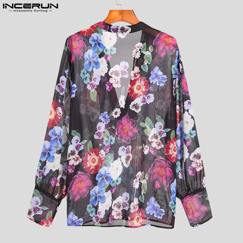 INCERUN Áo Lưới Hoa Xuyên Thấu Cổ V Gợi Cảm Dành Cho Nam