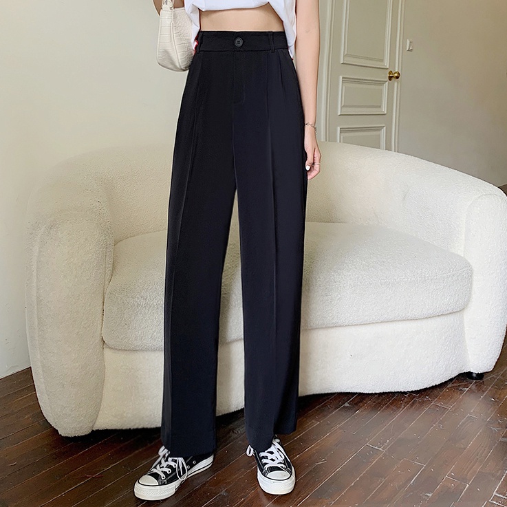 SUXI Quần Dài Lưng Cao Dáng Rộng Thời Trang Mùa Hè Phong Cách Hàn Quốc Cho Nữ