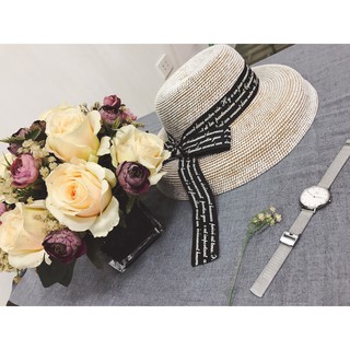 Mũ vành lồng sợi dệt đan phối màu trắng vàng cực đẹp♥️♥️♥️kết hợp dây rubăng chữ tiếng anh cực tây