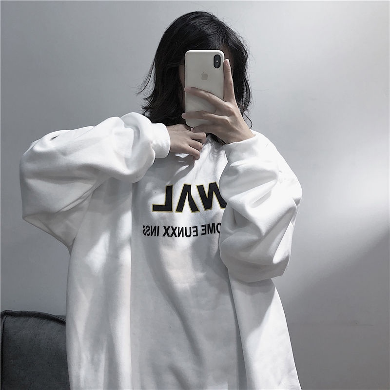 Áo sweater Cổ Tròn Lót Nhung Dáng Rộng Thời Trang Thu Đông Hàn Quốc 2022 Cho Nữ