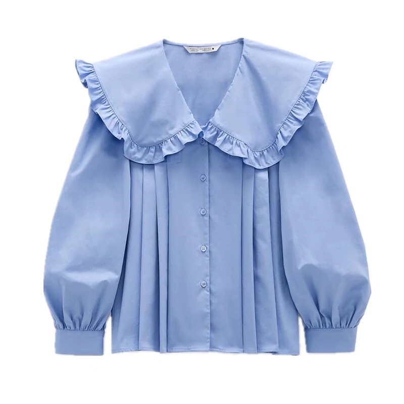 Áo sơ mi xanh cổ bèo