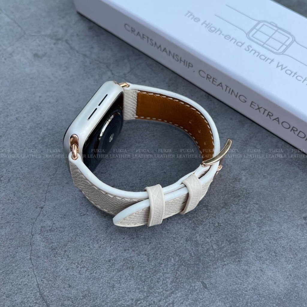 Dây da thủ công Epsom Trắng dành cho Apple Watch, đồng hồ thông minh, đồng hồ cơ