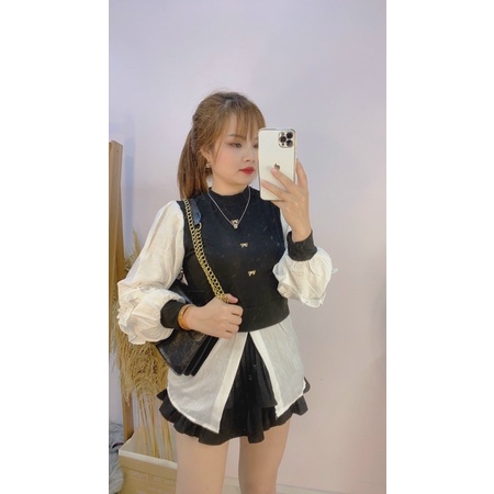 Áo len tăm tay bèo nơ ms99