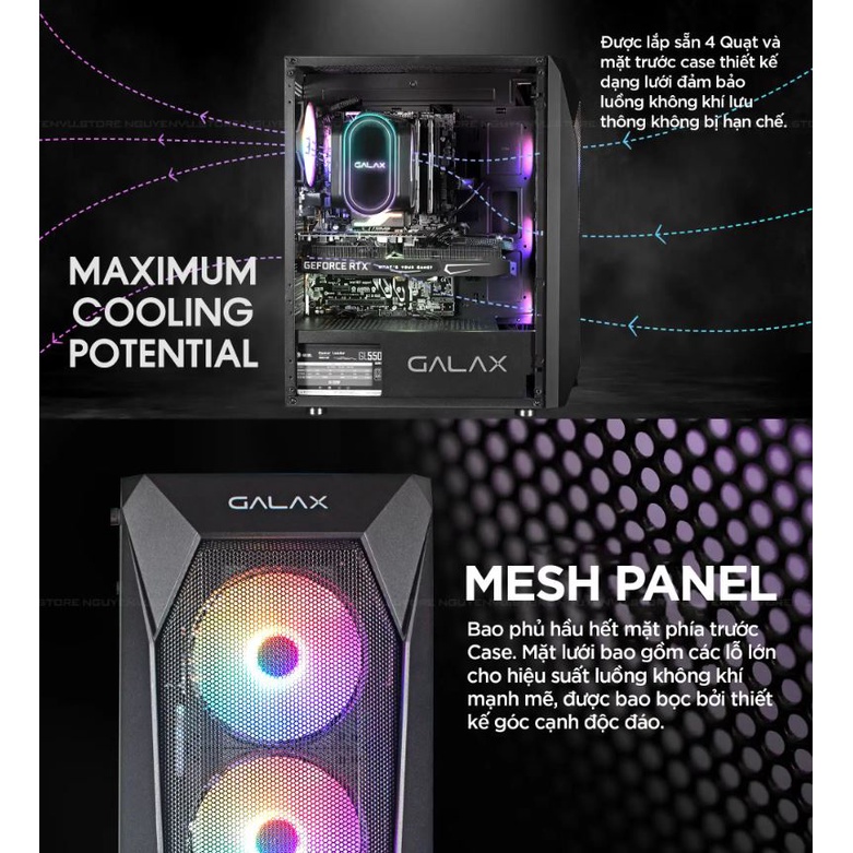 Vỏ Case Galax Revolution-05 Mid Tower Black | White (Tặng kèm 4 Fan) - Hàng chính hãng