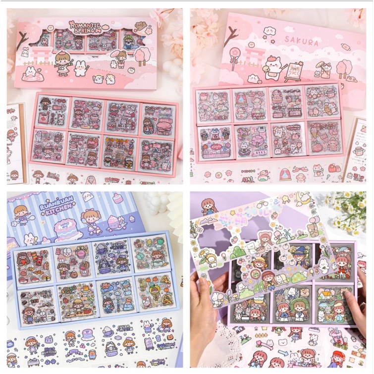 Sticker hộp 200 tấm hình dán dễ thương  Có tách set