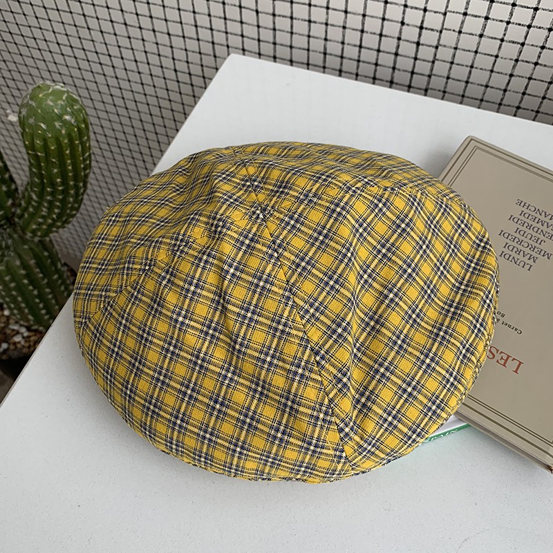 Mũ Beret Mỏng Thoáng Khí Kẻ Sọc Caro Ngọt Ngào Dễ Thương Phong Cách Retro Nhật Bản Cho Nữ
