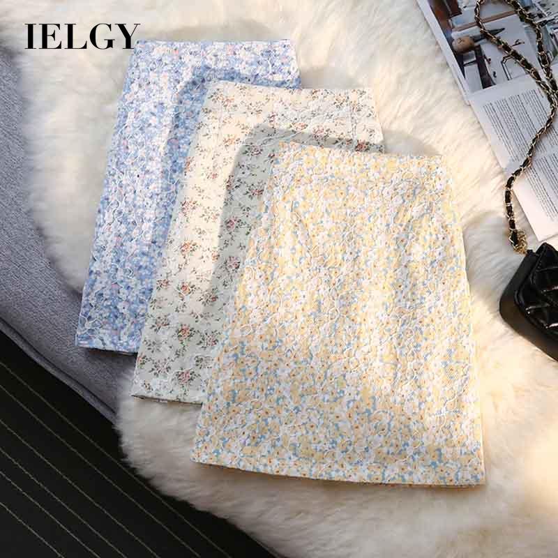 IELGY Chân váy IELGY dáng chữ A eo cao in họa tiết hoa nhỏ xinh xắn thời trang mùa hè dành cho nữ
