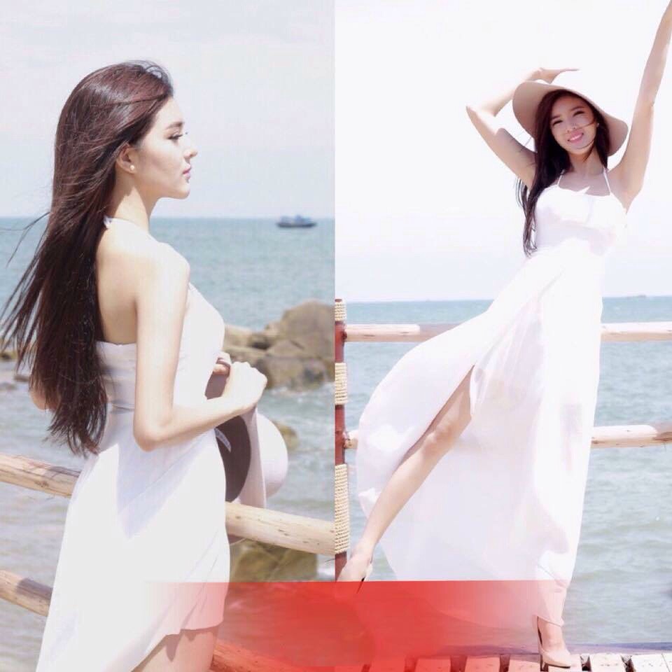Đầm maxi 2 dây tà xéo