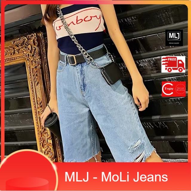 Quần jean ngố / lửng BIG SIZE lưng cao, rách kiểu 3 đường, phom RỘNG đẹp thời trang hot trend dành cho người béo 3249
