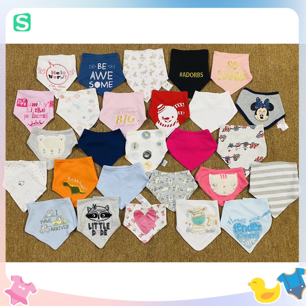Set 5 yếm cotton tam giác cho bé trai và bé gái