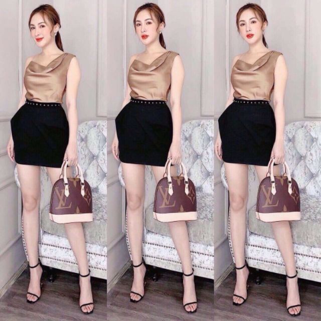 Áo kiểu phi lụa 1 bên dây nhỏ 1 bên bản to quyến rủ