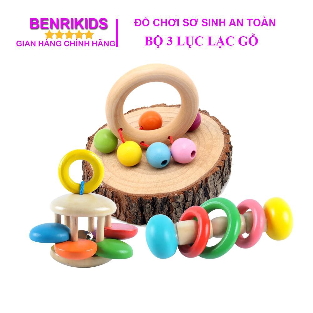 Bộ 3 Lục Lạc Treo, Xúc Xắc Gỗ Benrikids Cho Trẻ Sơ Sinh Nhận Biết Âm Thanh