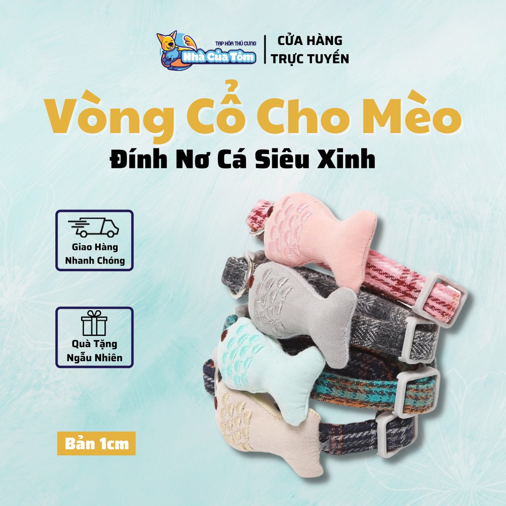 [1 Cái] Vòng Cổ Cho Mèo Đính Nơ Cá Siêu Xinh Xắn