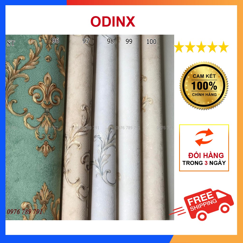 Giấy Dán Tường 3D Phòng Ngủ Hoa Văn Cổ Điển Nổi Lụa Không Keo Khổ 53cm Nhiều Màu Lựa Chọn ODINX