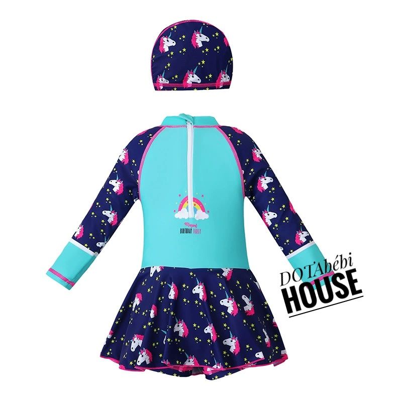 có nón Đồ bơi váy liền tay dài lót đùi lót ngực size đại cho bé gái mã SW0232 - DOTAbébi HOUSE