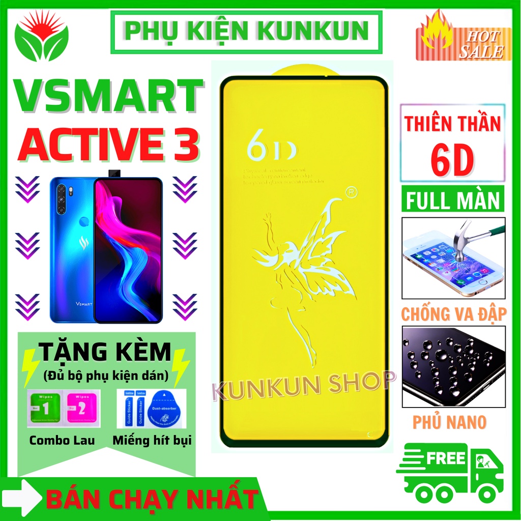 Kính Cường Lực Vsmart Active 3 - Thiên Thần Phủ Nano - Siêu chuẩn - Full màn hình 6D - Độ cứng 11H  [FreeShip_50K