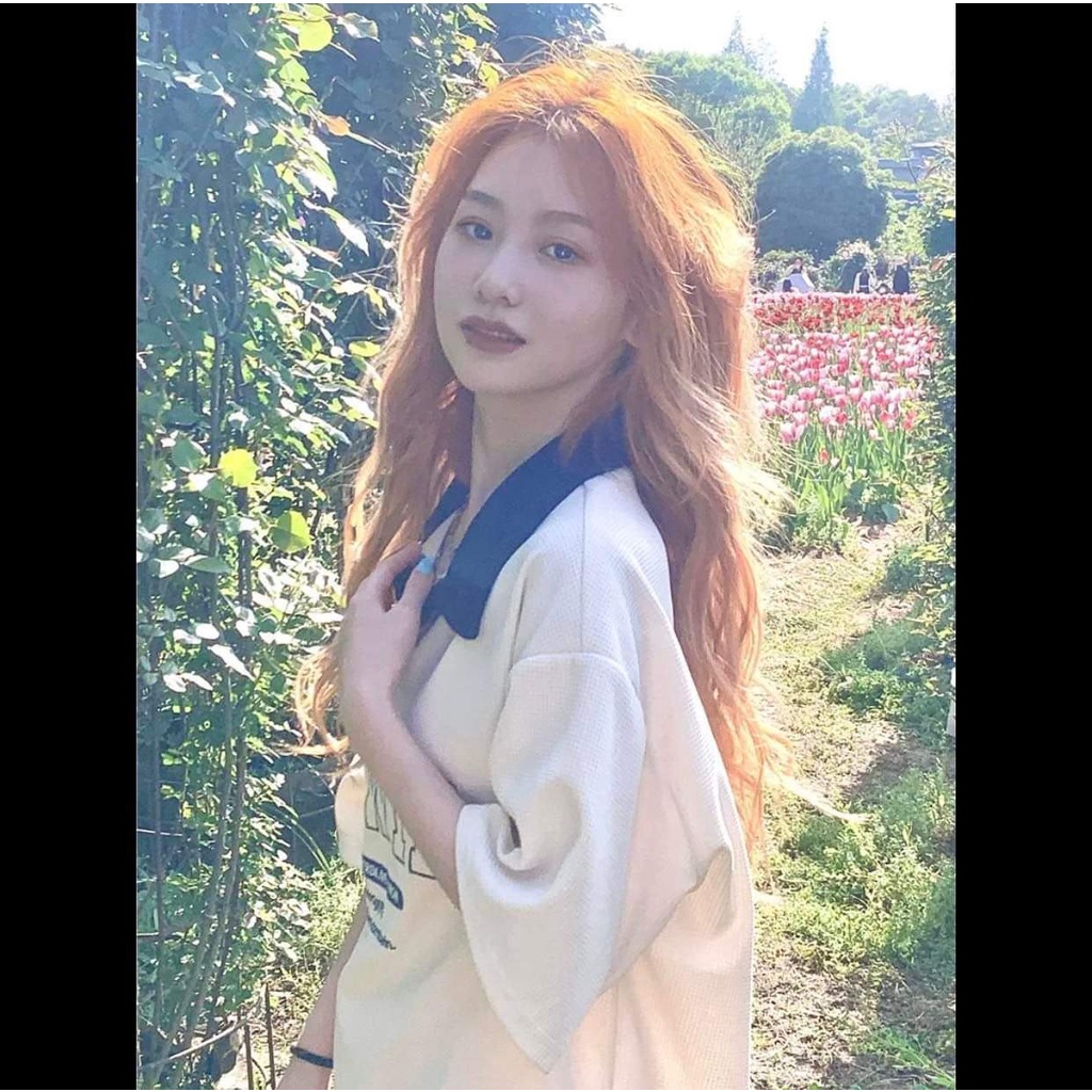 Áo thun POLO Xốp nữ Màu Be tay lỡ có cổ phông form rộng freesize unisex mặc đi học, cặp, nhóm, lớp thêu hình DỄ THƯƠNG