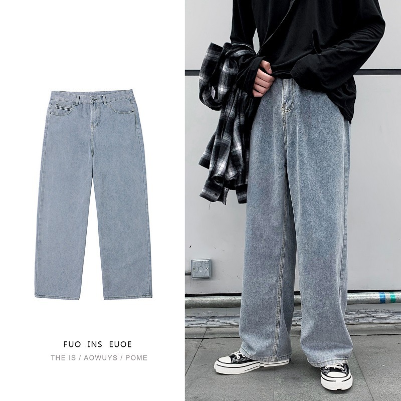 Quần jeans bò nam-nữ ống rộng,quần ống rộng nam cá tính phong cách Hàn Quốc BATIR