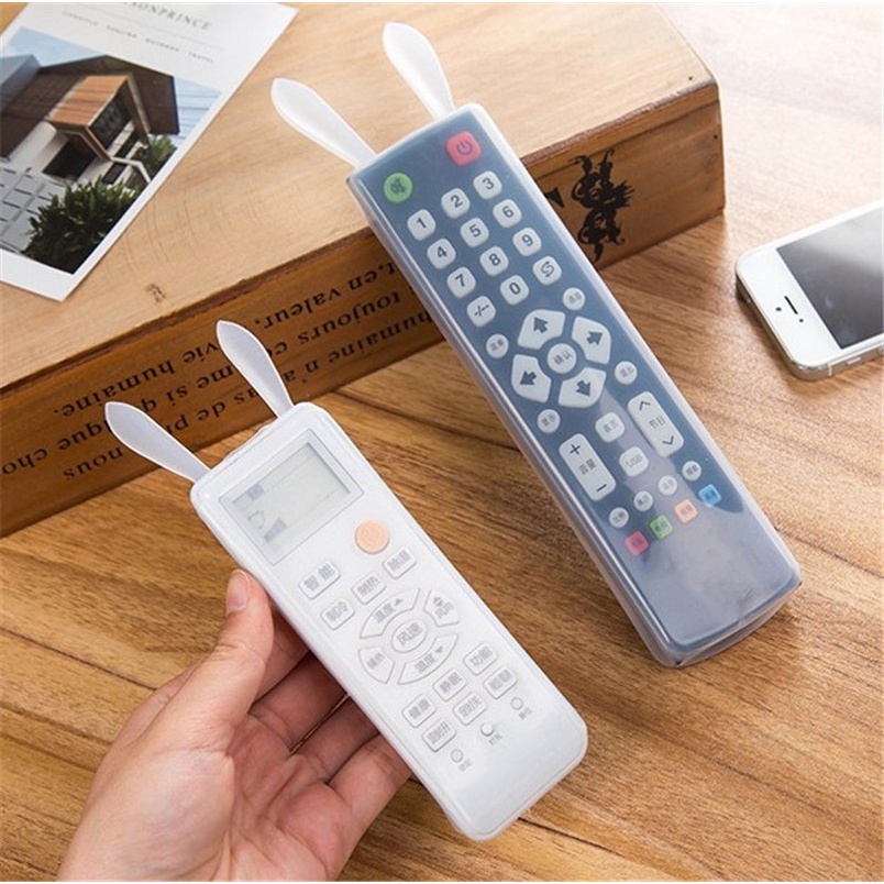 Vỏ bảo vệ điều khiển từ xa TV/máy lạnh bằng silicon trong suốt/dạ quang chống nước trang trí hình tai thỏ hoạt hình