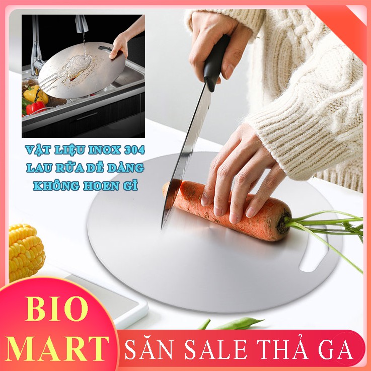 Thớt INOX304 tròn kháng khuẩn cao cấp - Rã đông tốt, chống gỉ sét, chống vi khuẩn, dễ dàng vệ sinh [Dày 0,3cm] – BIO128