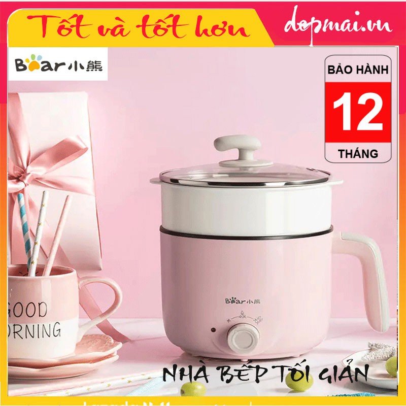 Nồi Điện Mini Đa Năng nấu mỳ tôm , nấu cháo nấu lẩu , chiên sào dùng cho sinh viên, học sinh 1.2 Lít Bear DRG-C12K1