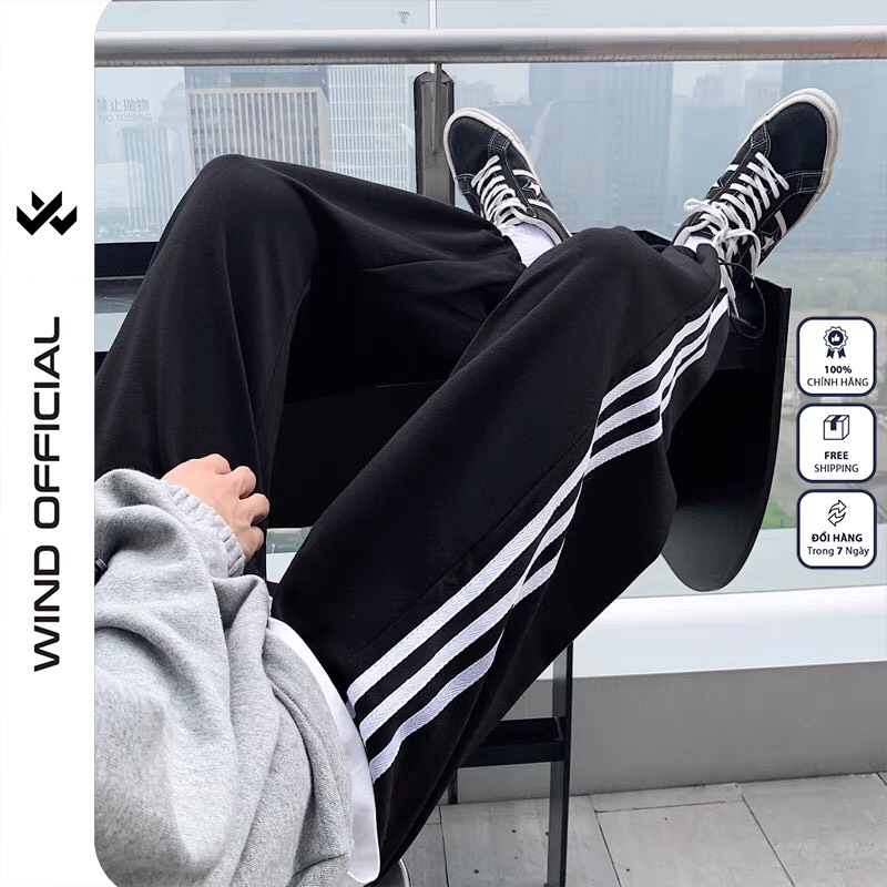 Quần jogger ống rộng WIND unisex Bó Chun dây rút basic 3 LINE nam nữ oversize | WebRaoVat - webraovat.net.vn