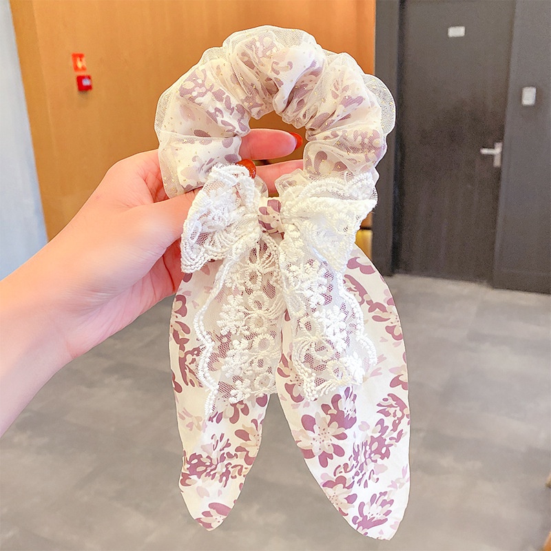Dây Buộc Tóc Cao Su Bọc Vải Chiffon Ren Hoa Thanh Lịch Thời Trang Cho Nữ