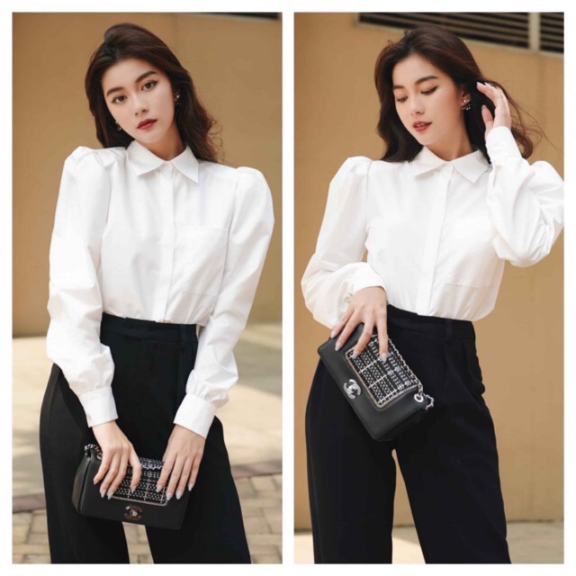 Sơ mi trắng cổ đức vai bồng -BSSM13